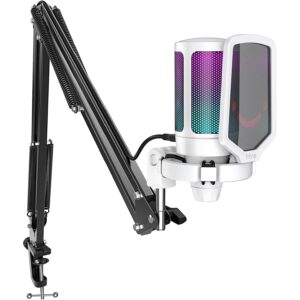 Micrófono Streamer Fifine A6T White con filtro pop y brazo adaptador