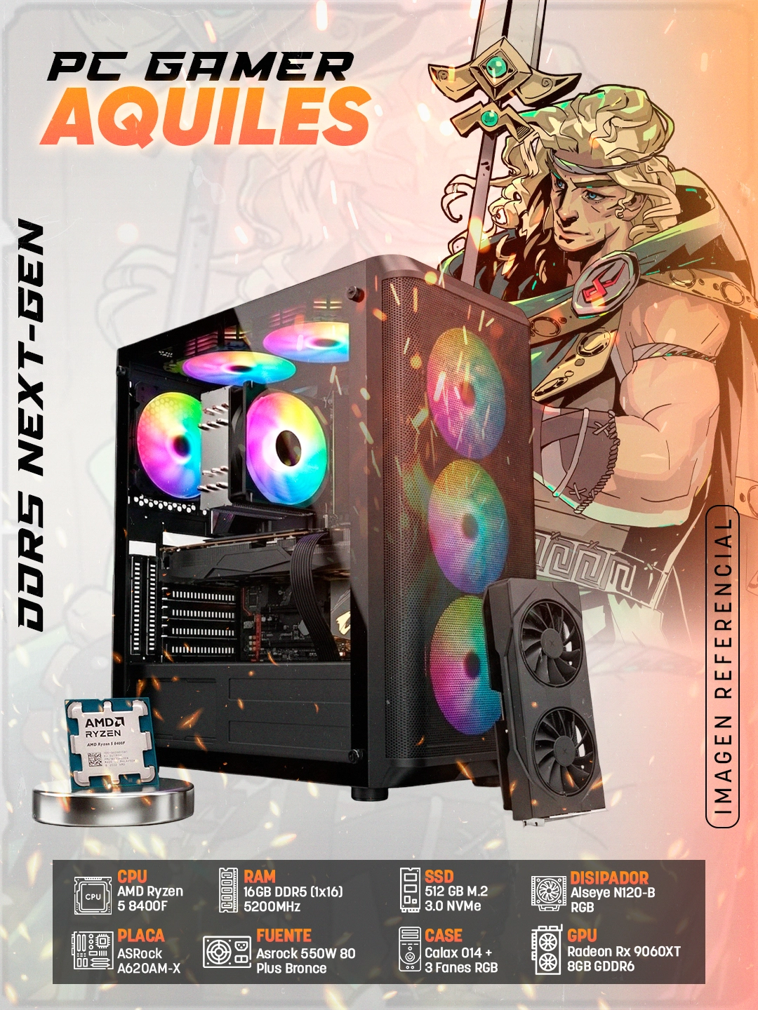 PC Gamer Aquiles (R5 8400F + Rx 9060XT 8GB)