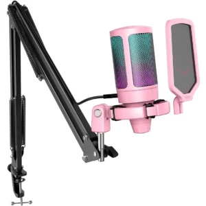 Micrófono Fifine A6T Pink con filtro pop y brazo adaptador