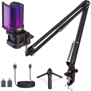 Micrófono ZealSound BKD-11 PRO con filtro pop y brazo adaptador
