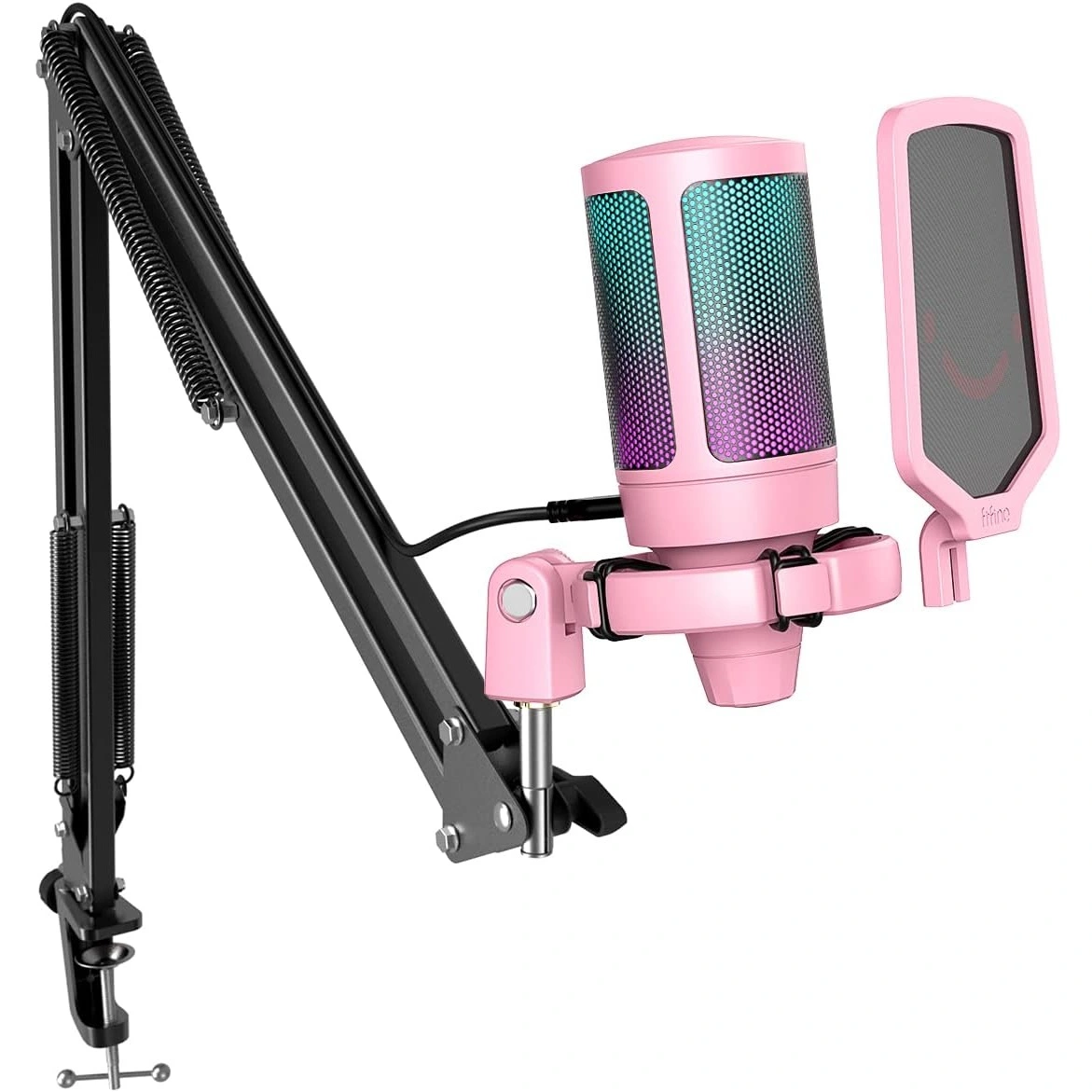 Micrófono Fifine A6T Pink con filtro pop y brazo adaptador